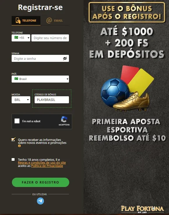 Registro no Play Fortuna